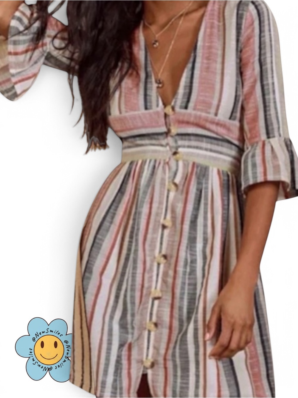 Lulus ~Multicolor Stripe w/ Metallic Threads Woven In ~Short ~3/4 Bell Sleeves